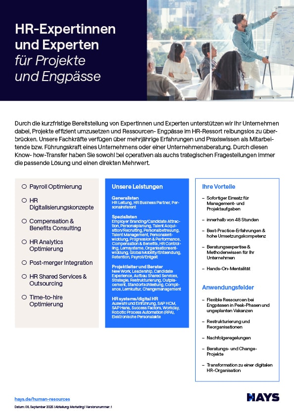 Hays "Contracting Human Resources" fact sheet Hays "Contracting in Human Resources" fact sheet