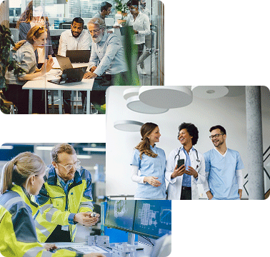 Personen auf drei Bildern sind in verschiedenen Beschäftigungsformen angestellt