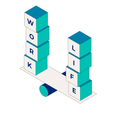 Burnout Prävention Grafik Illustration zu Work-Life-Balance