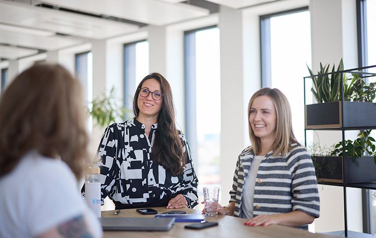 Colleagues chatting in the meeting room