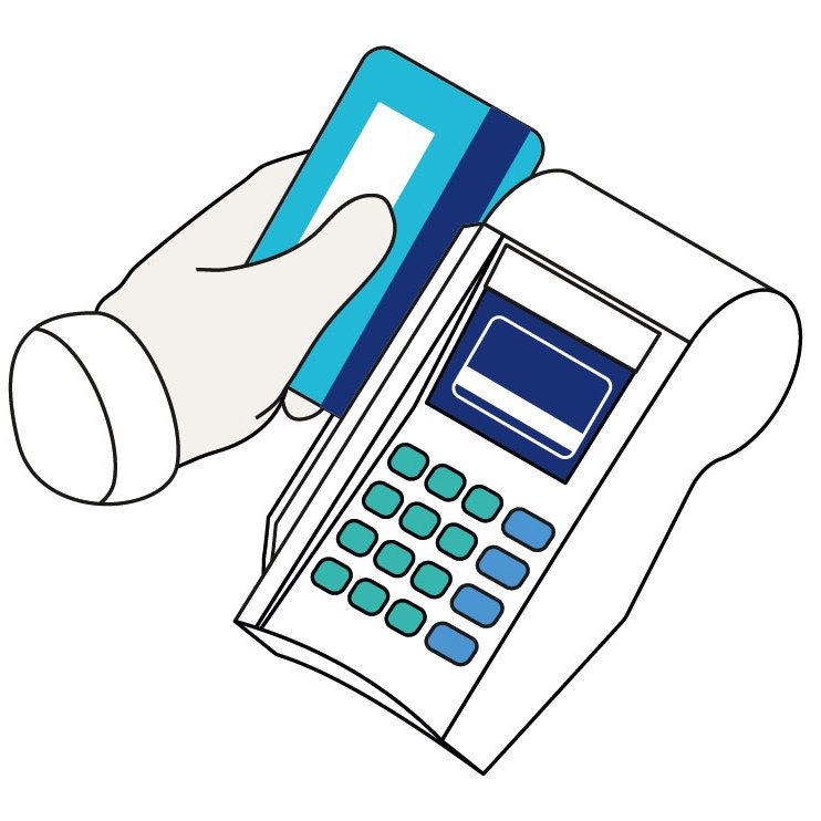 Grafik: Bankkarte wird durch Kartenlesegerät gezogen